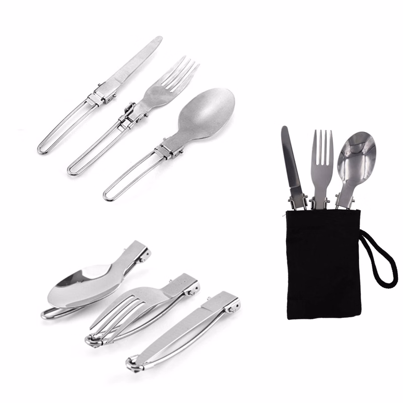 Outdoor Foldable Stainless Steel Fork Knif Scoop Set