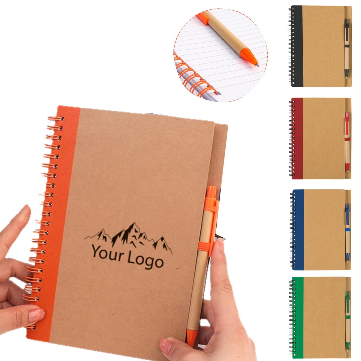 Lined Spiral Kraft Notebook with Pen In Holder 1