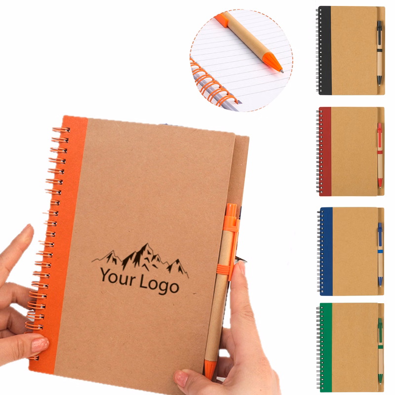 Lined Spiral Kraft Notebook with Pen In Holder