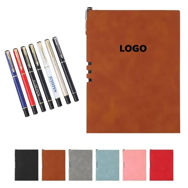A5 Faux Leather Notebook and Metal Pen Set 1