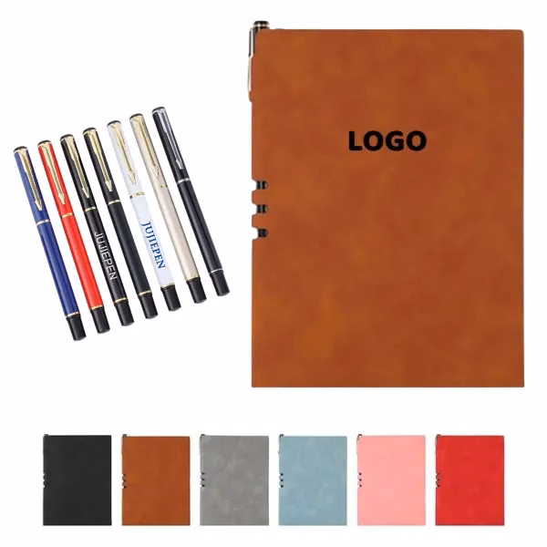 A5 Faux Leather Notebook and Metal Pen Set