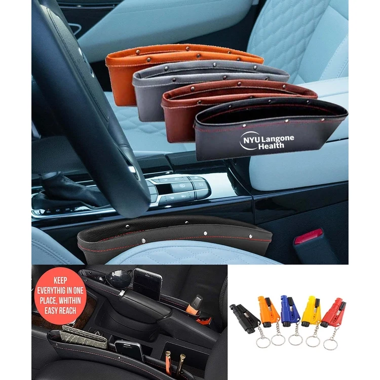 iBank ® Car Hammer, Emergency Seatbelt Cutter, & Whistle Keychain + Leatherette Car Organizer. Free 1