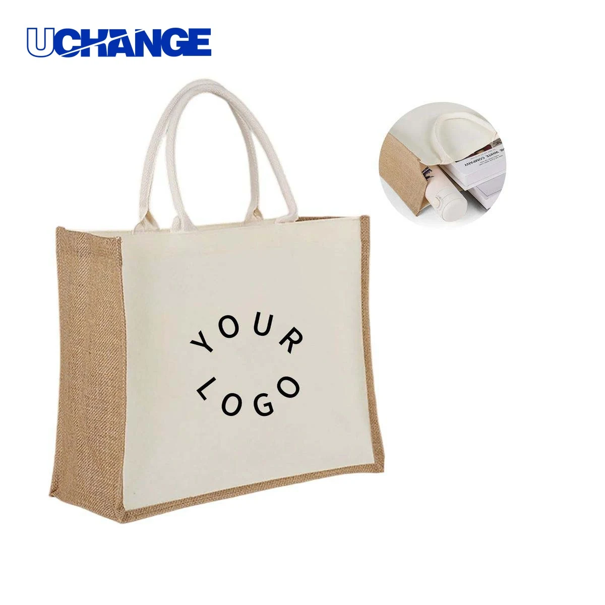 Jute Canvas Tote Bag Carrier for Groceries and Events, custom tote bag with logo imprint 1