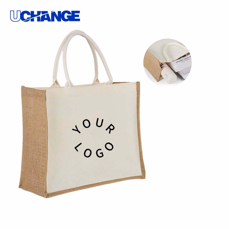 Jute Canvas Tote Bag Carrier for Groceries and Events