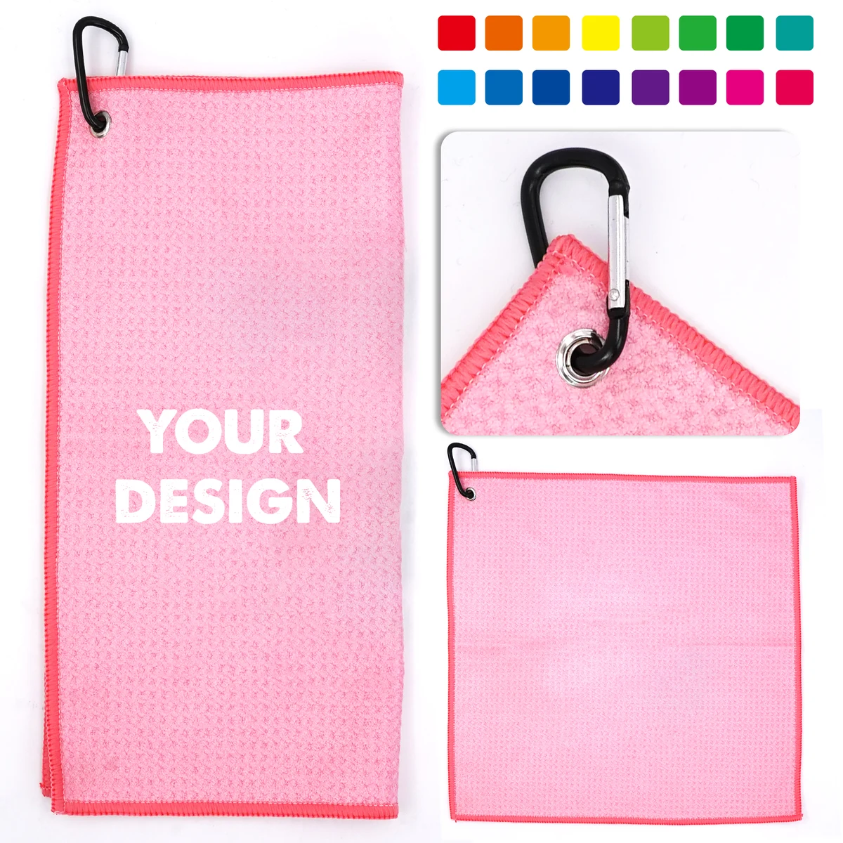 Full Color Sublimation Waffle Golf Towel With Carabiner 1