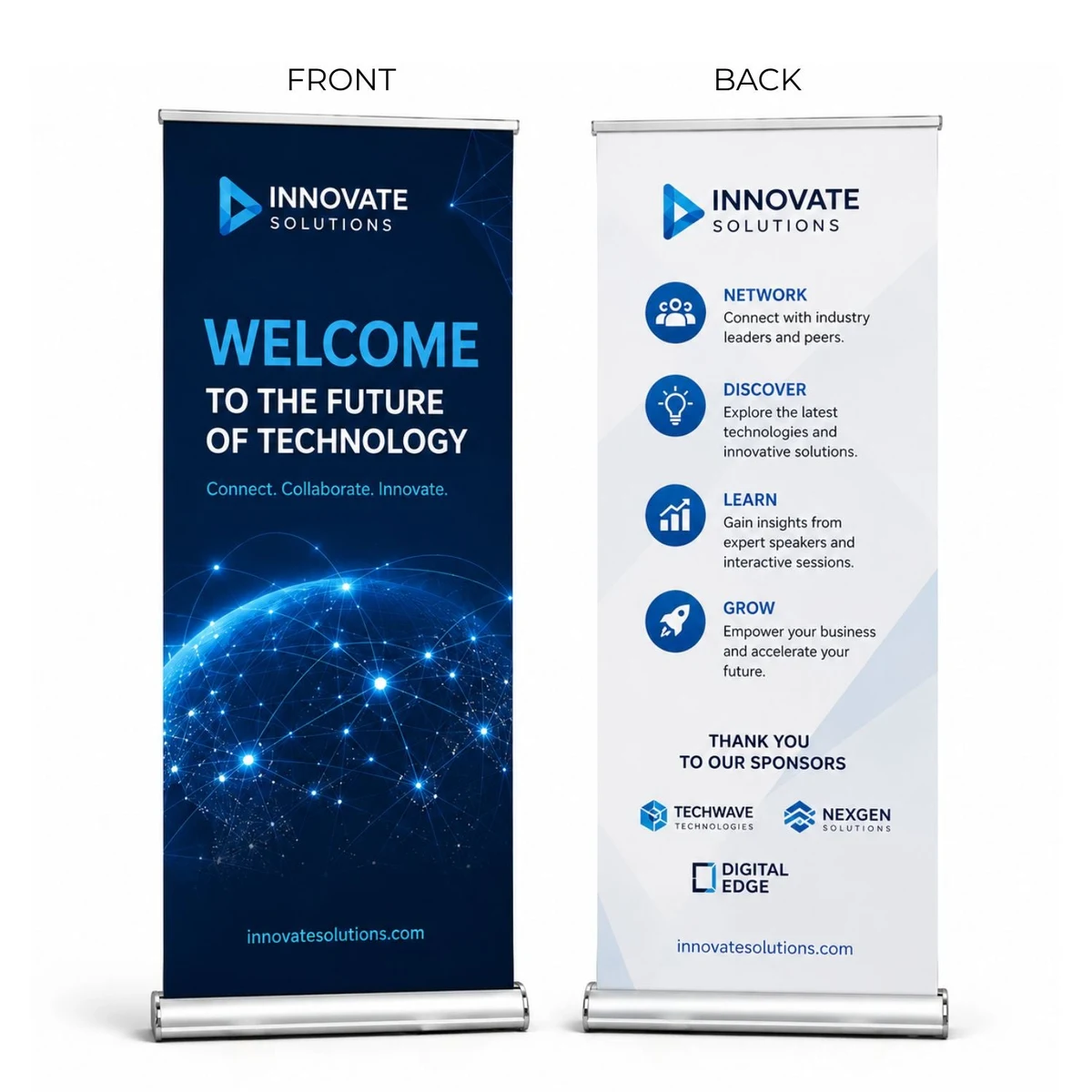 Sublimated Heavy Fabric Deluxe Wide Base Pull Up Banner with Double sided Graphics, 33.5x79 1