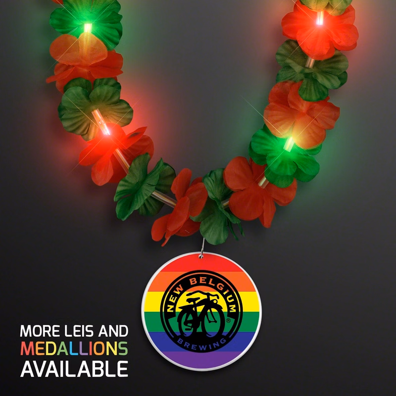 LED Christmas Lei Party Necklace with Rainbow Medallion