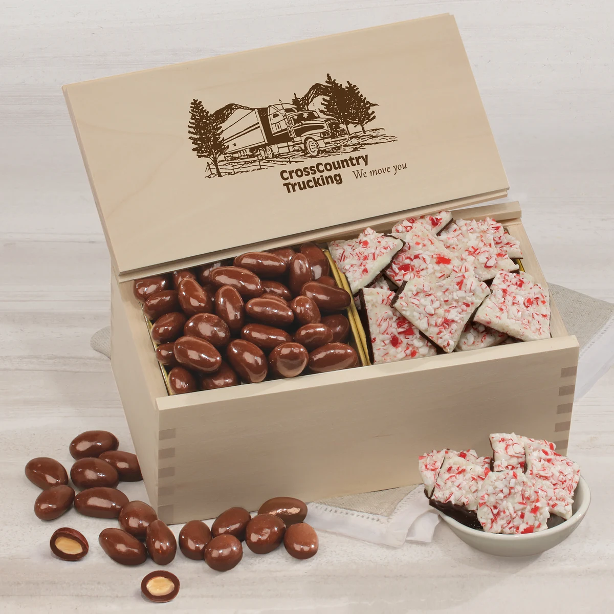 Peppermint Bark & Chocolate Almonds in Wooden Collector's Box 1