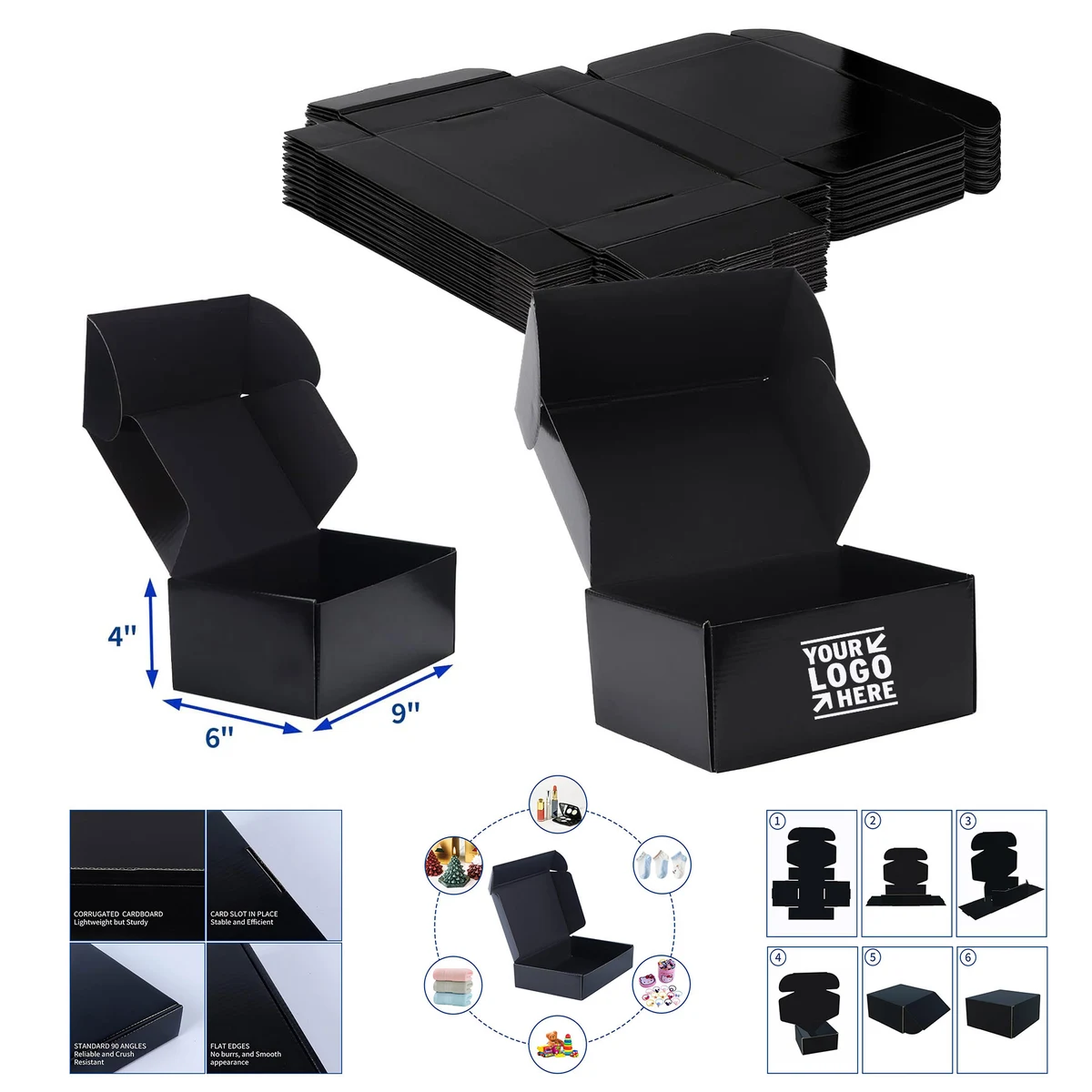 Black Sturdy 9x6x4 Inches Small Business Cardboard Mailer Gift Box for Shipping Packaging 1