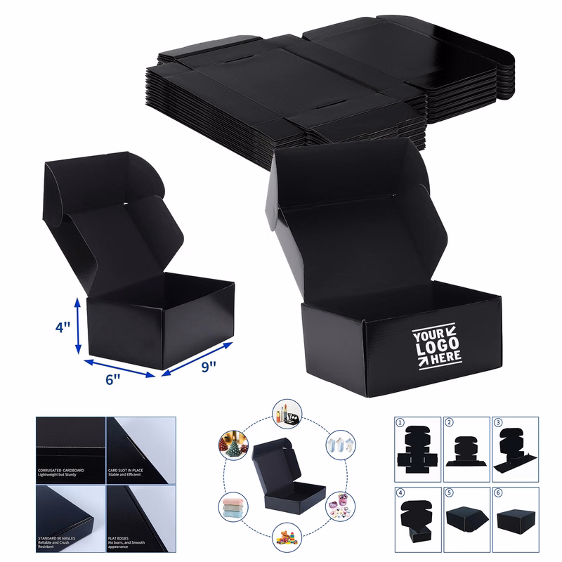Black Sturdy 9x6x4 Inches Small Business Cardboard Mailer Gift Box for Shipping Packaging