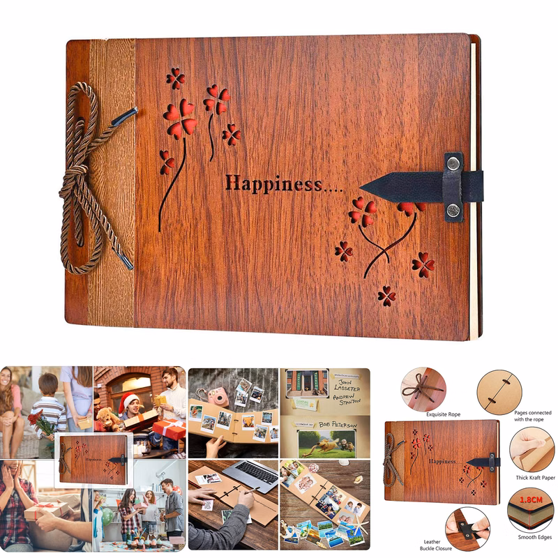 Wooden Scrapbook Album DIY Photo Album 80 Pages