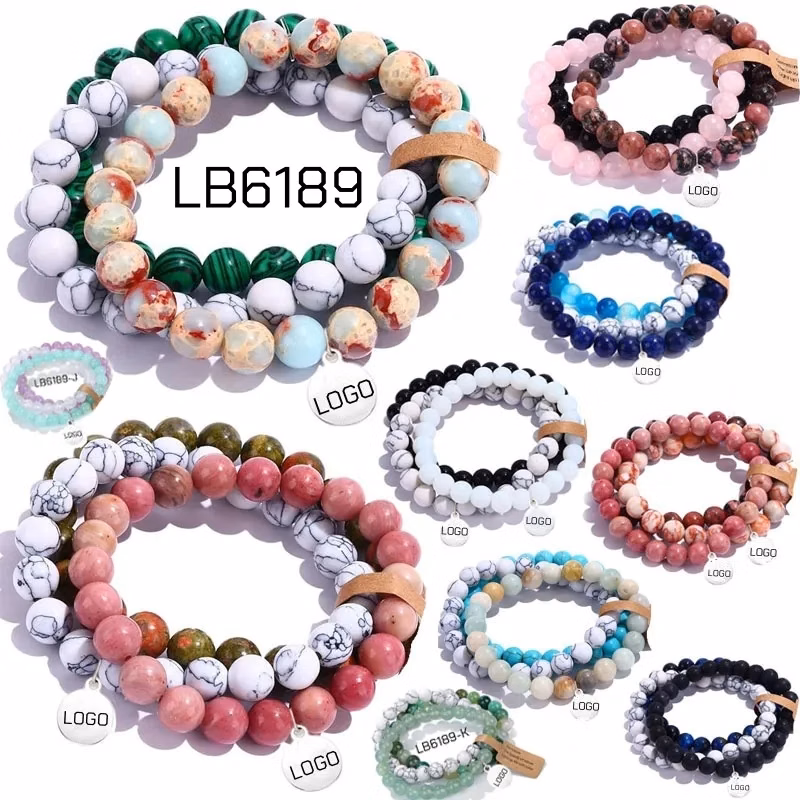 BULK Round Beaded Gemstone Bracelets Wholesale 3 PCS Set