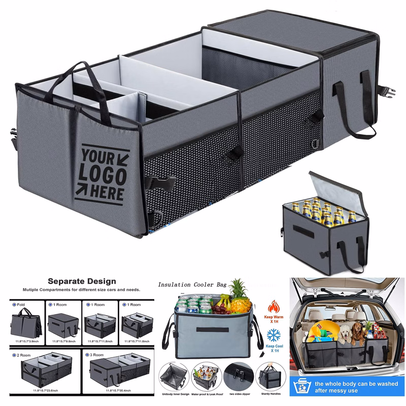 Washable Large Capacity Foldable Car Trunk Cargo Grocery Storage Organizer with Insulation Cooler B