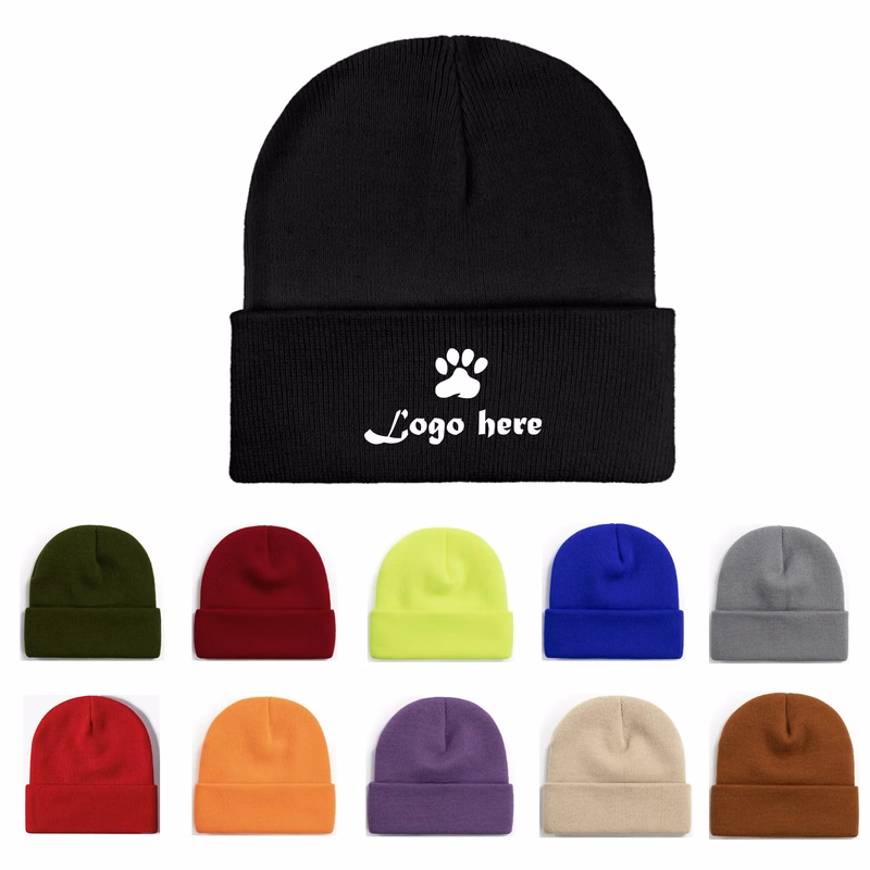 Embroidered Acrylic Knitted Beanie Hat