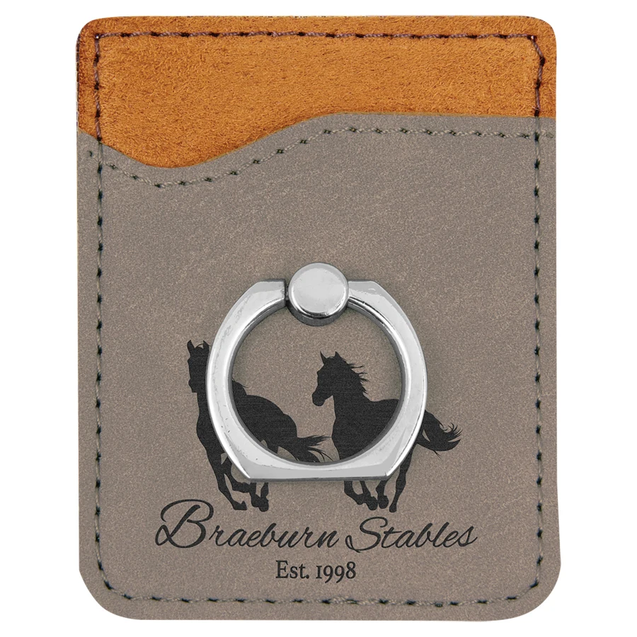Gray Leatherette Phone Wallet with Silver Ring 1