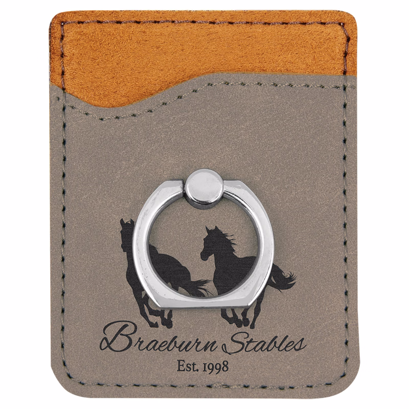 Gray Leatherette Phone Wallet with Silver Ring