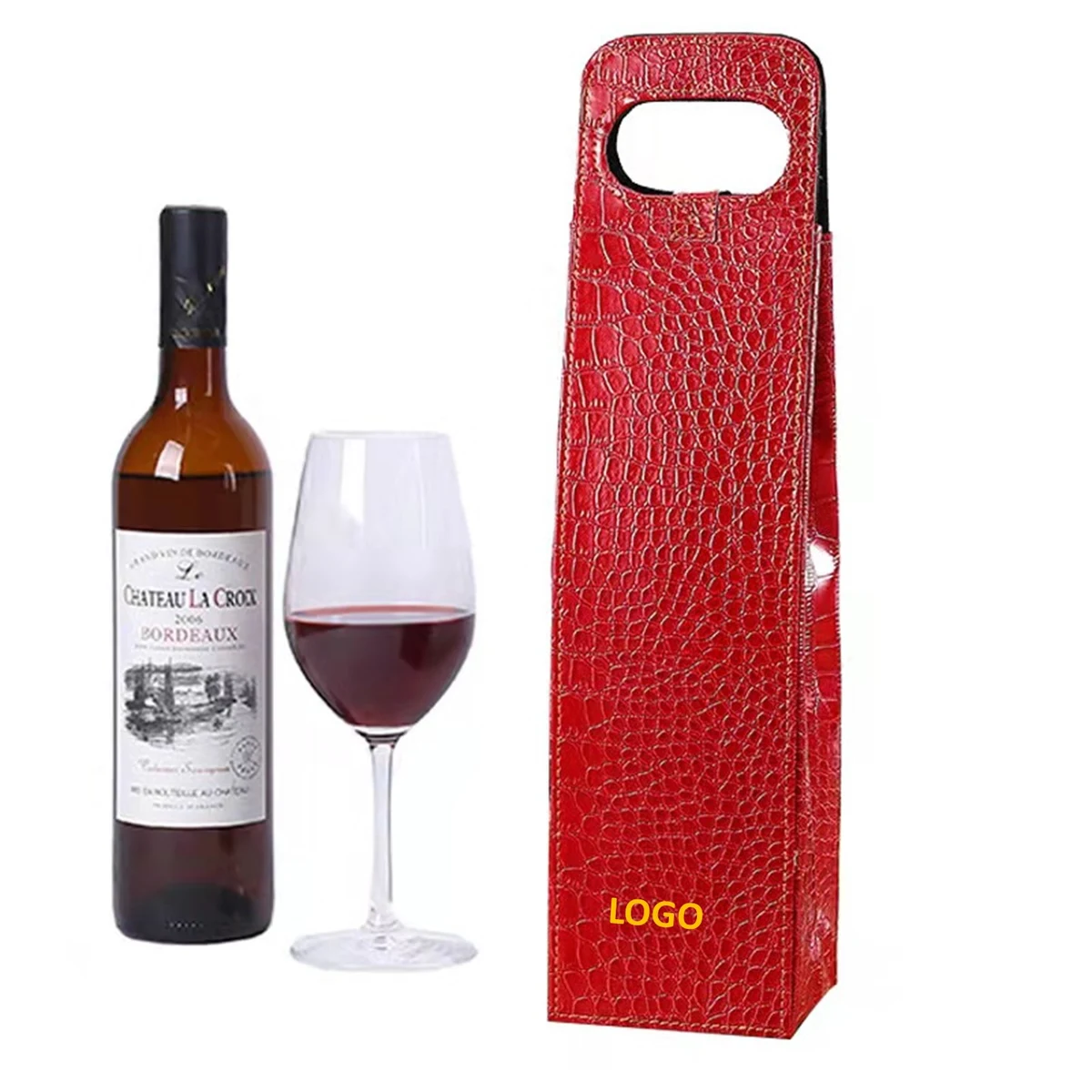 Leather Wine Tote-Alligator, custom tote bag with logo imprint 1