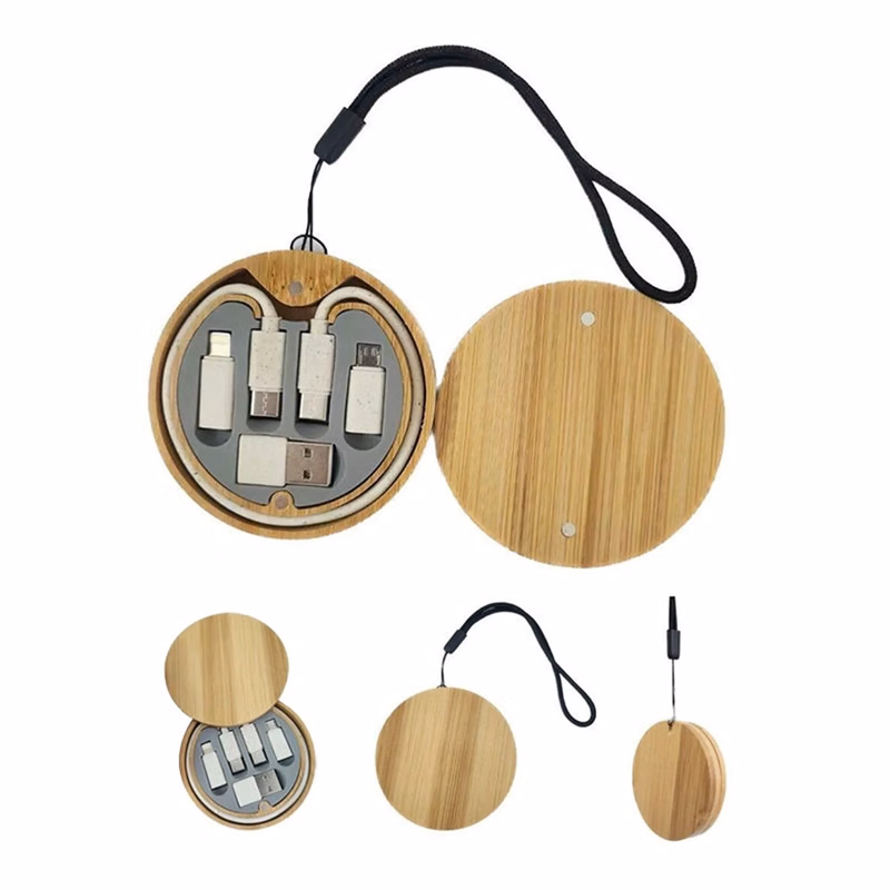 Wood Round Multi USB Charging Adapter Cable Kit