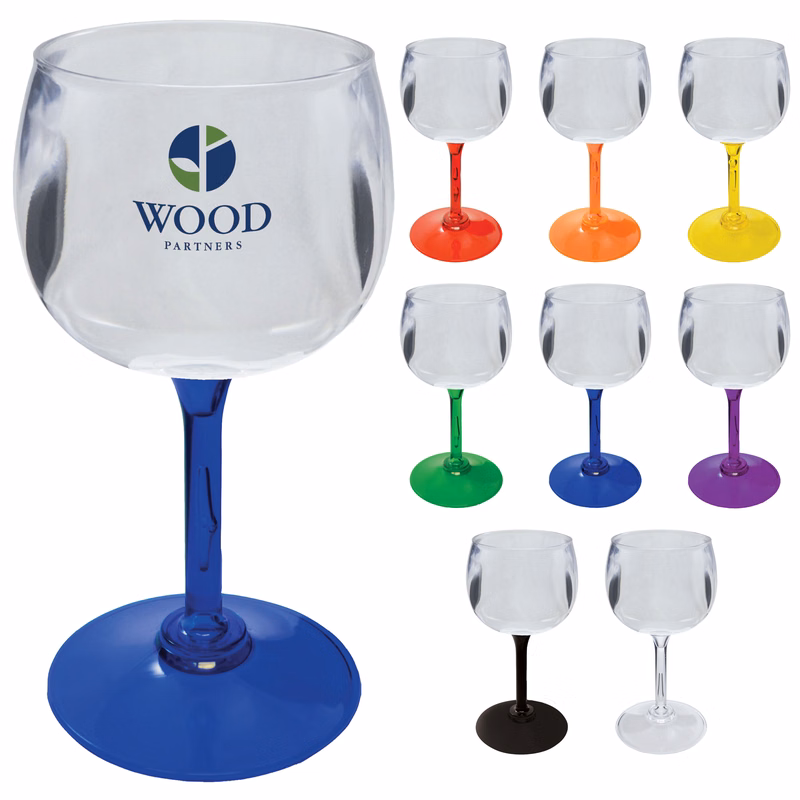 12oz Standard Stem Plastic Wine Goblet with Your Choice of Stem Color
