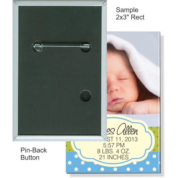 Pin-back 2 X 3 Inch Rectangular Button 1
