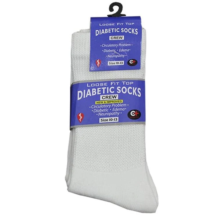 Diabetic Crew Socks White Large 1