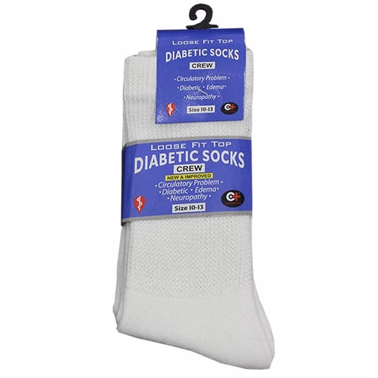 Diabetic Crew Socks White Large