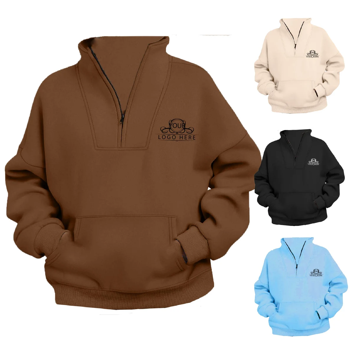 Ladies` Quarter Zip Pullover, custom hoodie or sweatshirt with logo imprint 1