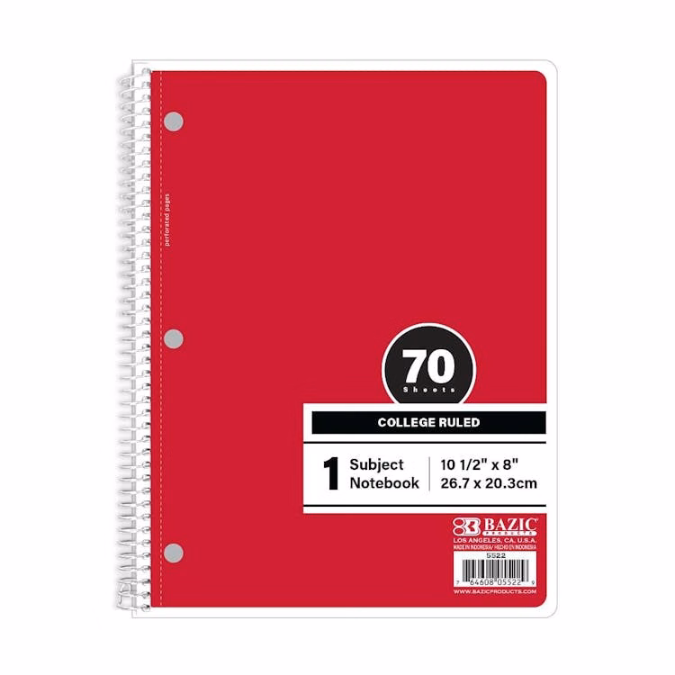 College Ruled Notebooks - 70 Sheets Red