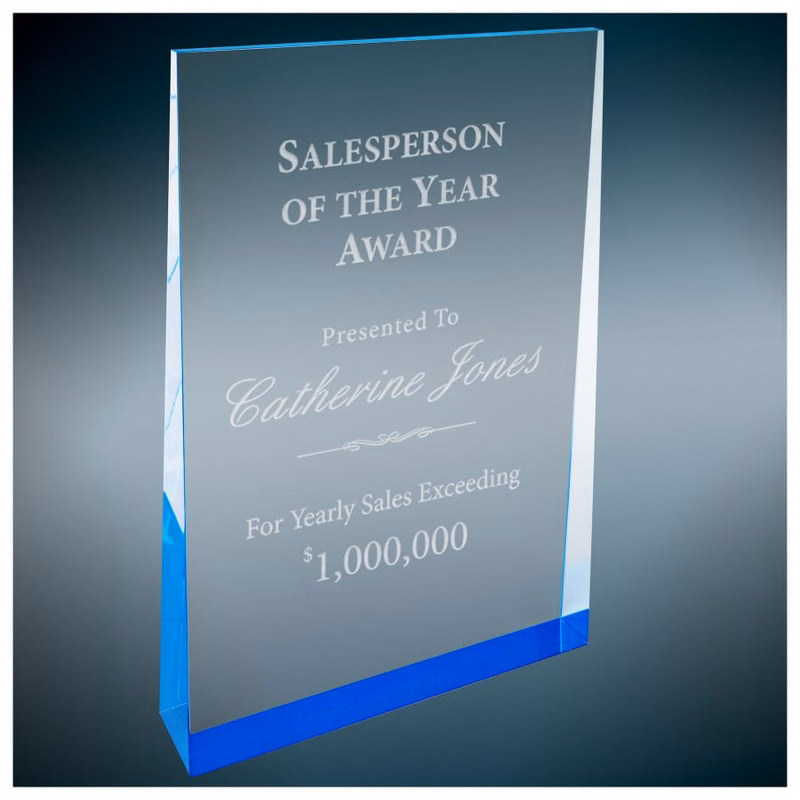 5" X 8" Blue Acrylic Wedge Award