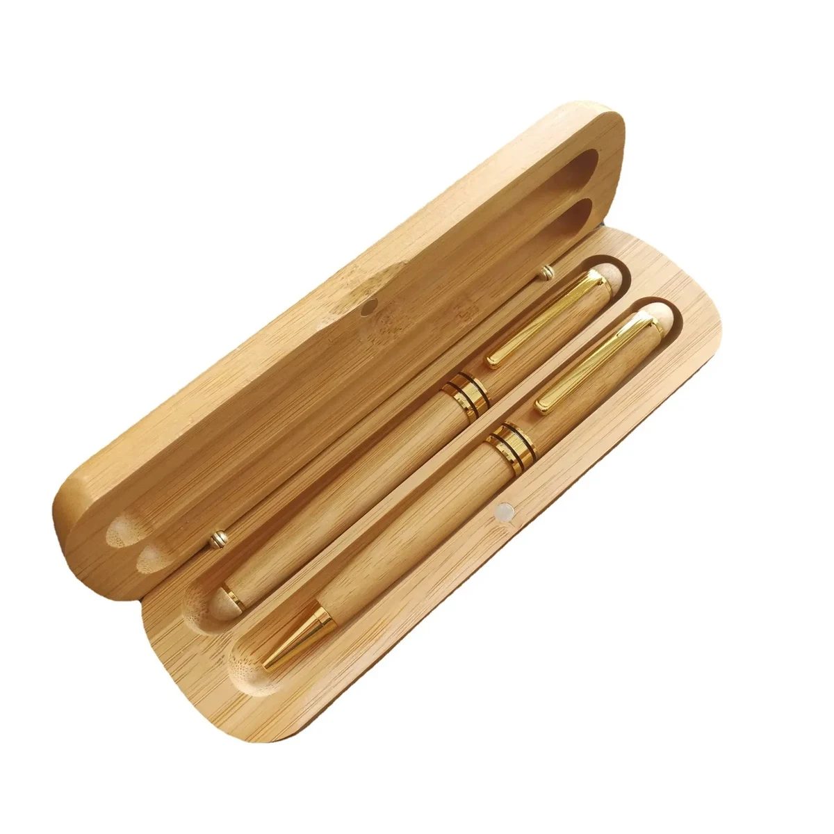 Bamboo Pencil Ballpoint Pen Set with Wood Case 1