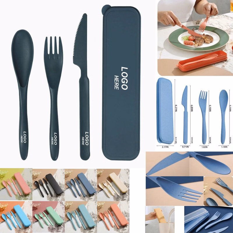 Eco-Friendly 3-in-1 Wheat Straw Utensil Set