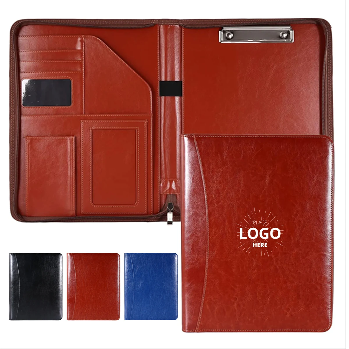 PU Leather Zippered Padfolio with Multi-Card Slots & Pocket 1