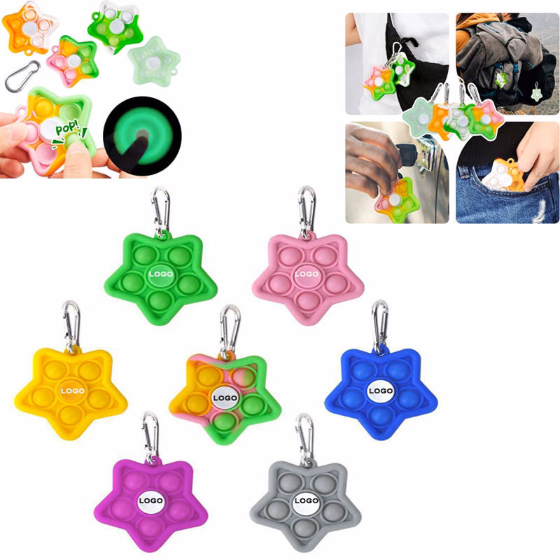 Multi Color Star Shape Push Bubble Fidget Spinner w/Carabiner