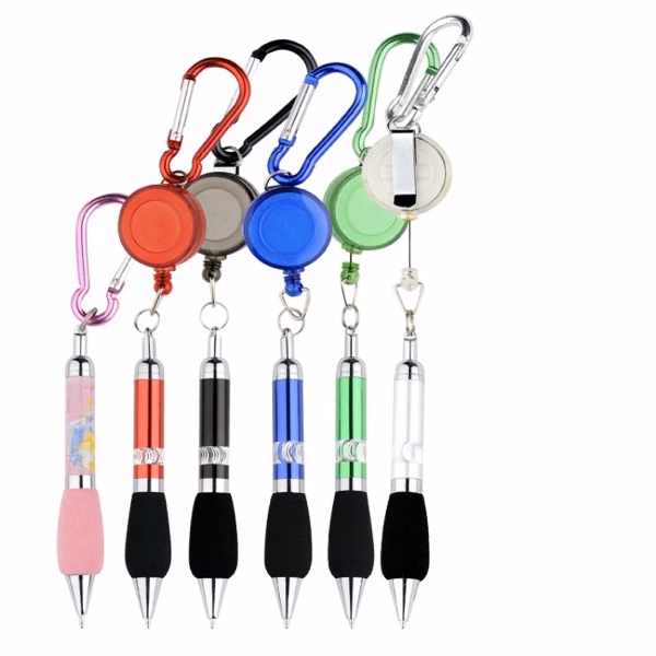 Retractable Badge Holder Carabiner Pen