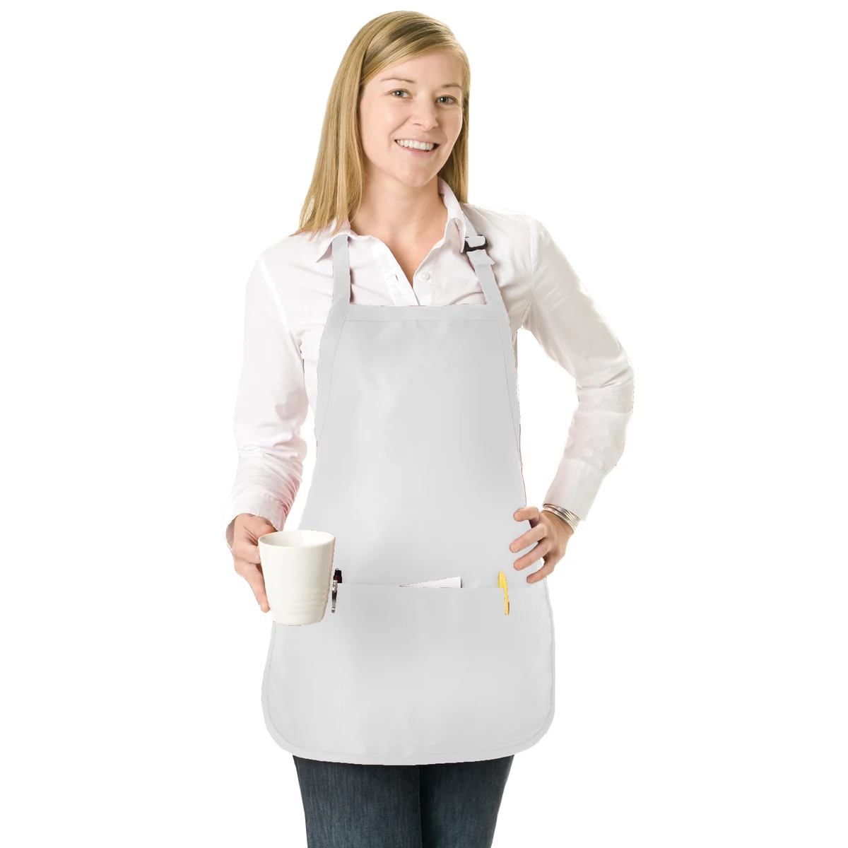 Value Adjustable 3 Pouch Pocket Apron, Blank - White, Natural 1
