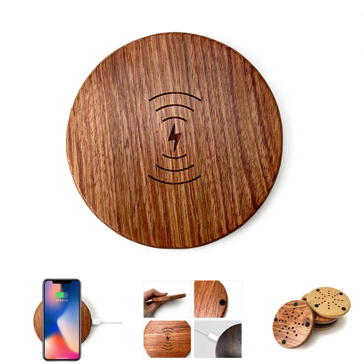 Round Wooden Wireless Charger 1