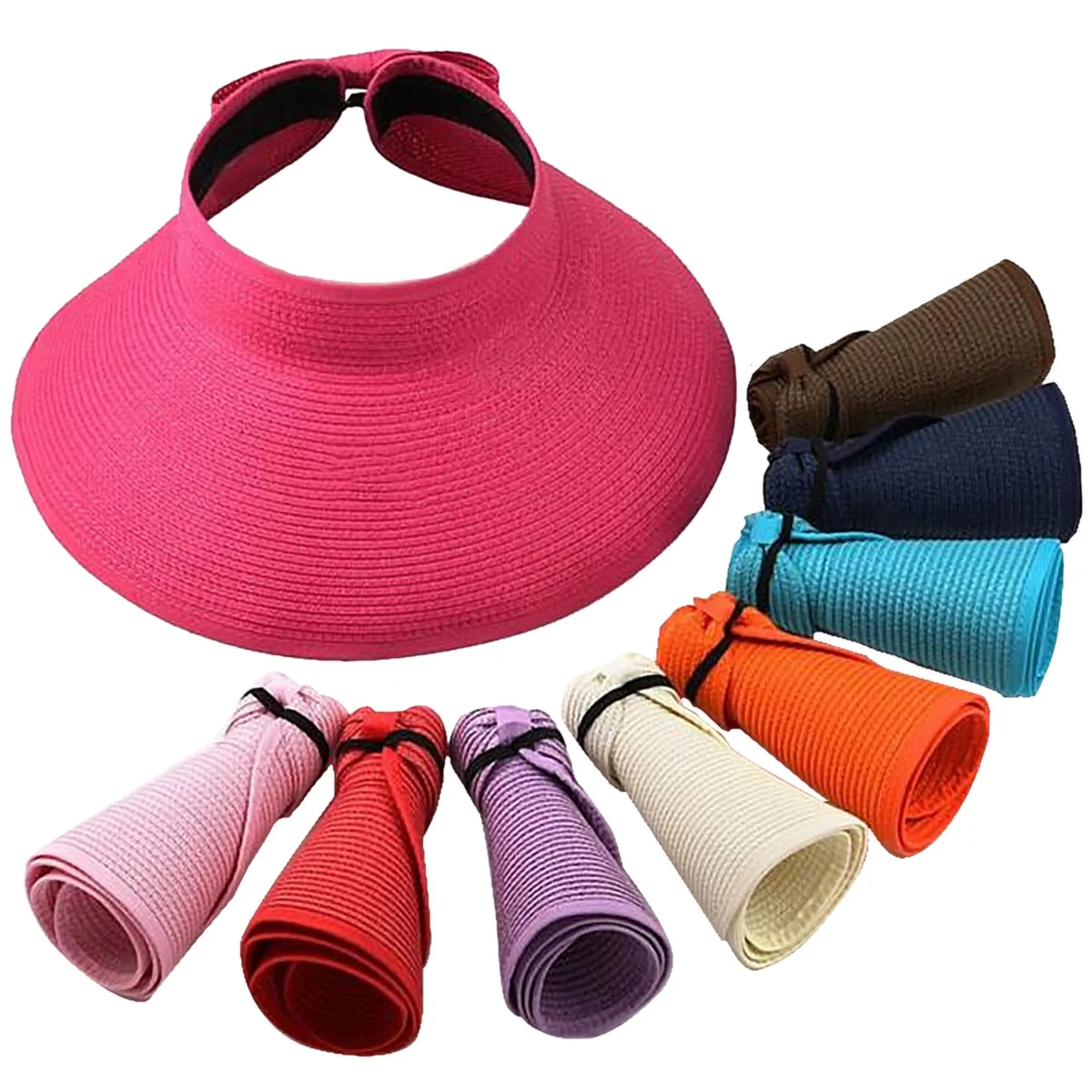 Women's Foldable Wide Brim Straw Sun Visor 1