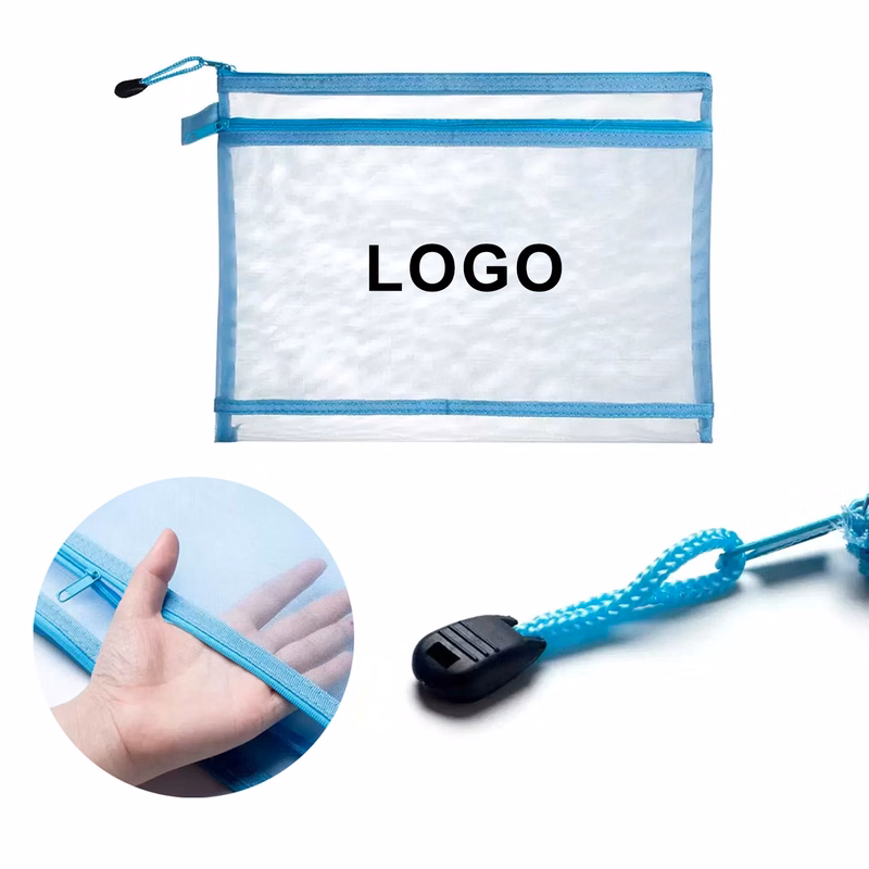 Zippered Mesh Transparent Pencil Bag