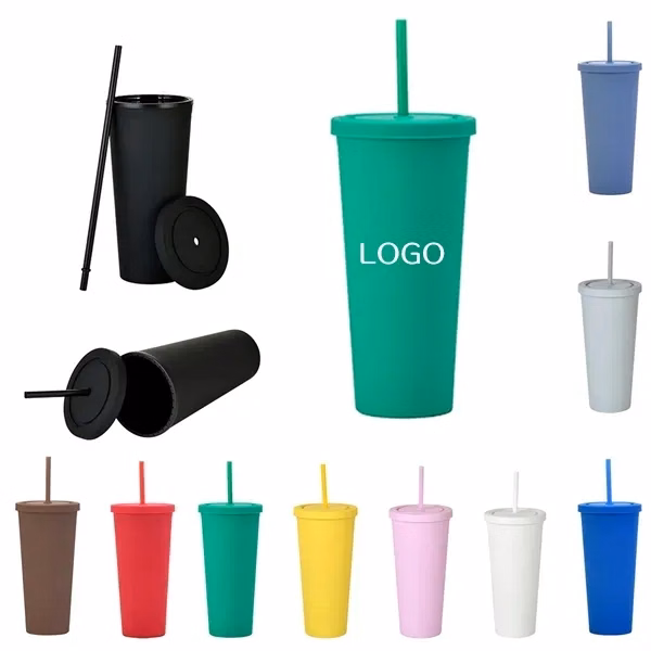 Double-Wall 24 oz Insulated Tumbler with Lid and Straw
