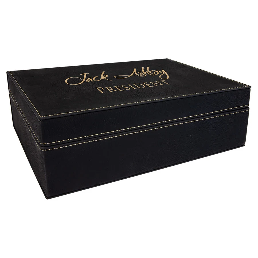 10 1/4" x 7 1/2" Black/Gold Leatherette Premium Gift Box 1