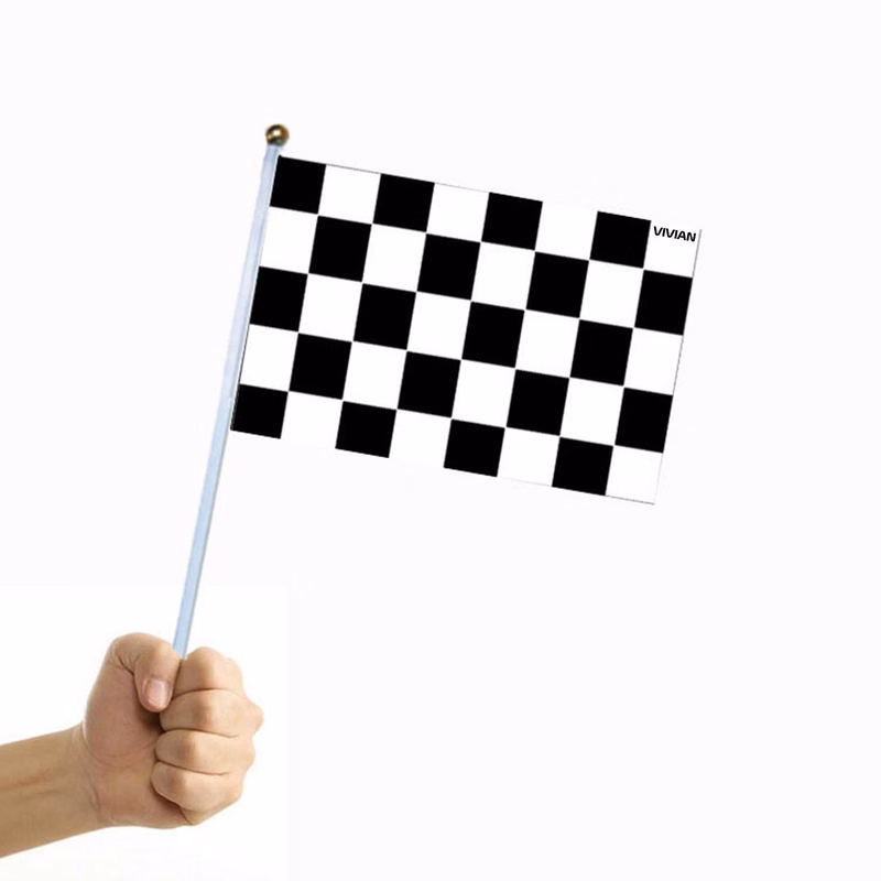 Black White Checkered Racing Hand Waving Flag