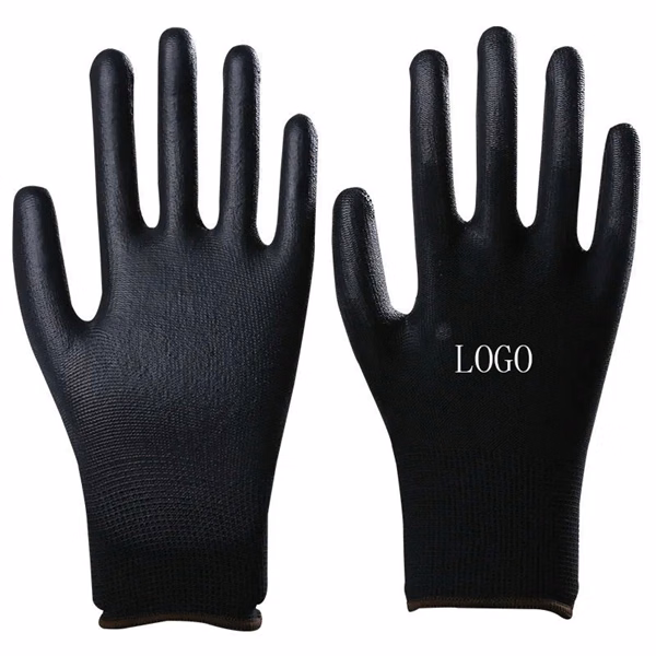 Custom Black PU Work Gloves — Durable Safety Hand Protection for Industrial Giveaway