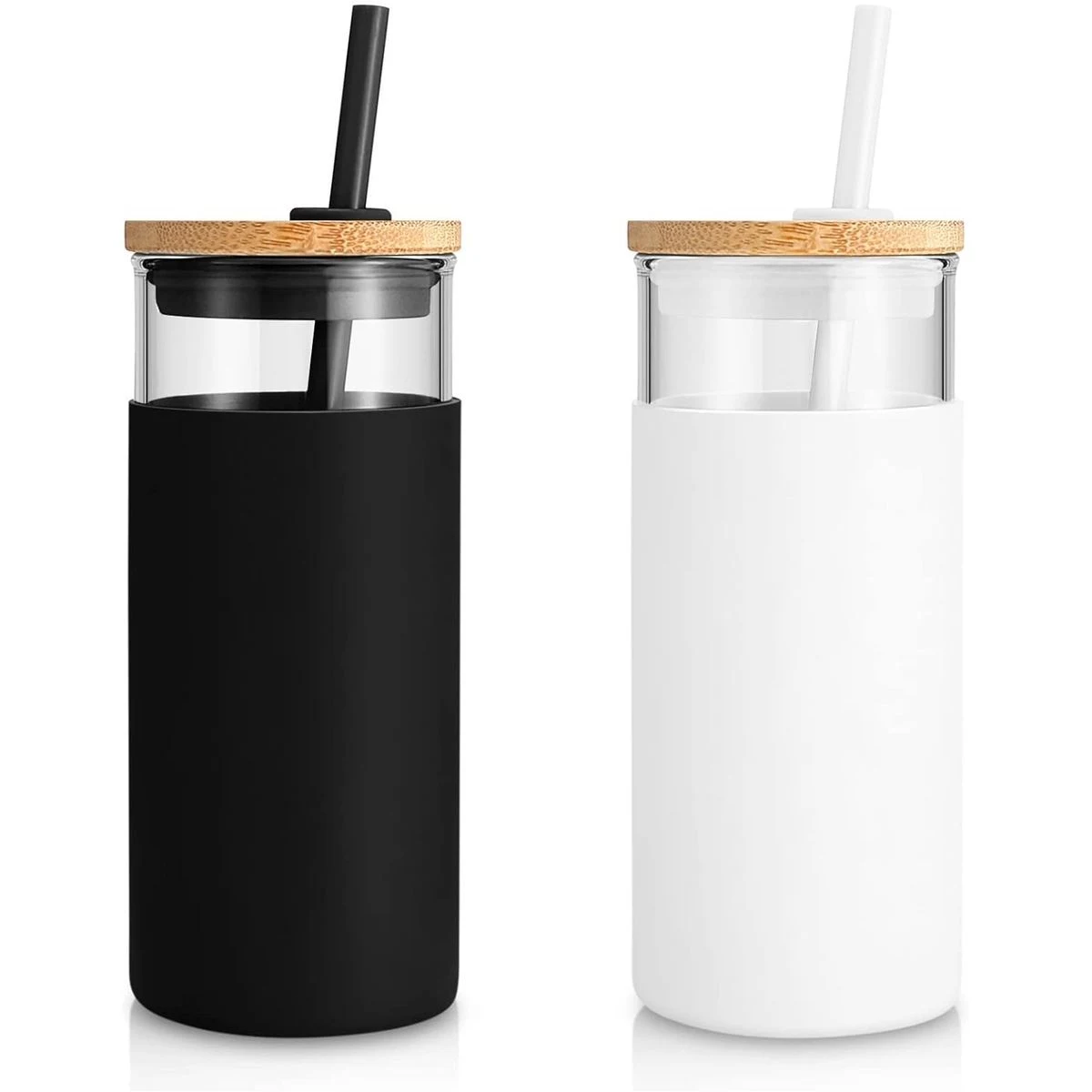 20Oz Glass Tumbler Straw Silicone Protective Sleeve Bamboo Lid 1