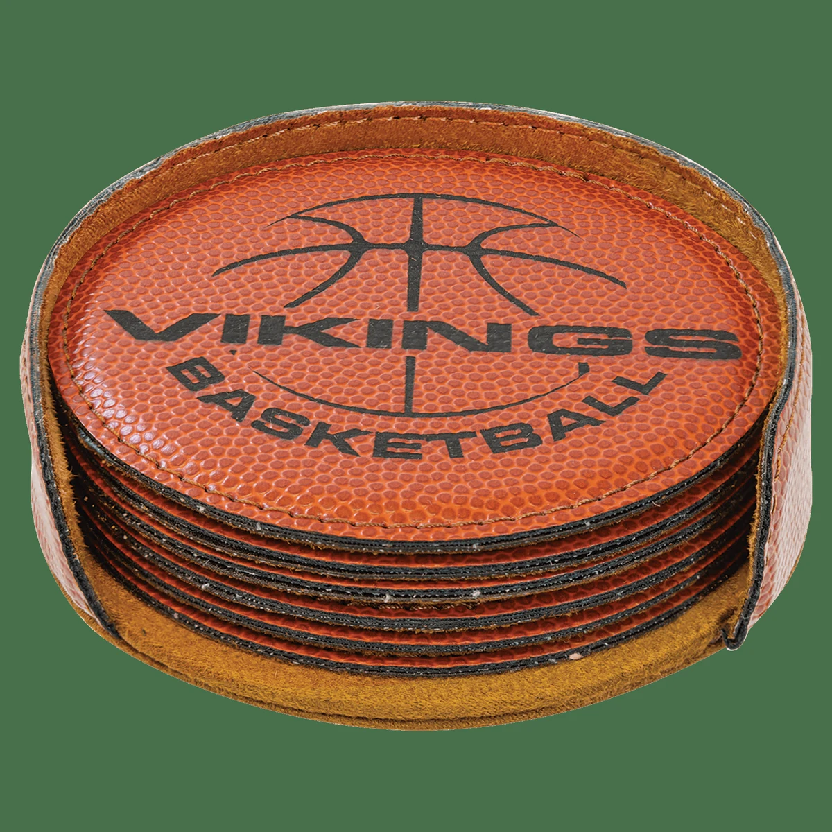 4" Basketball Round Leatherette 6-Coaster Set 1