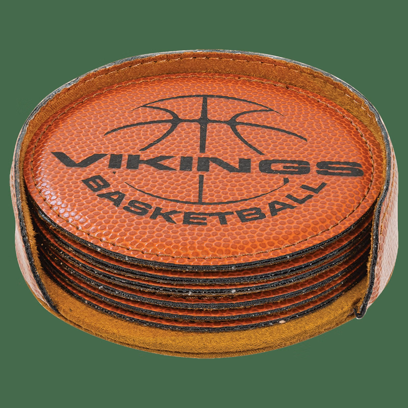 4" Basketball Round Leatherette 6-Coaster Set