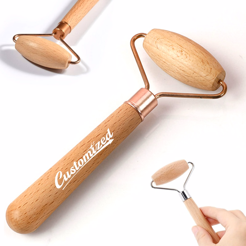 Wooden Facial Roller Massager with Natural Handle