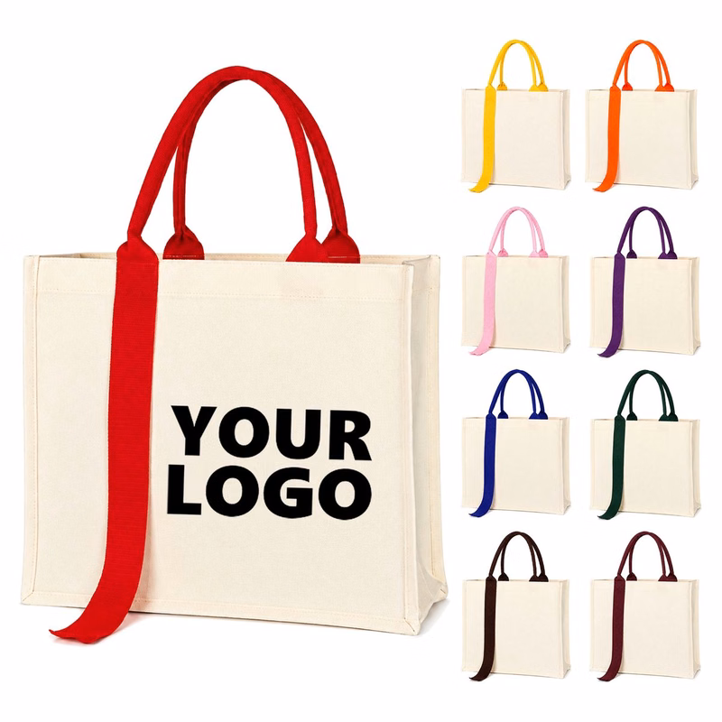 Laminated Gusseted Canvas Tote Bag with Ribbon Handle