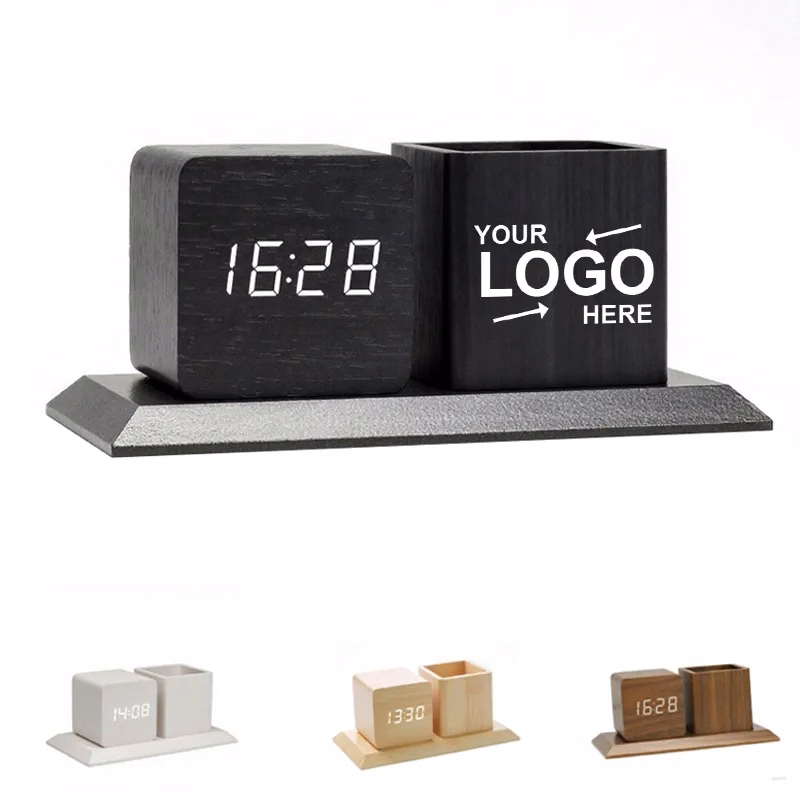 Wooden Pen Holder Alarm Clock