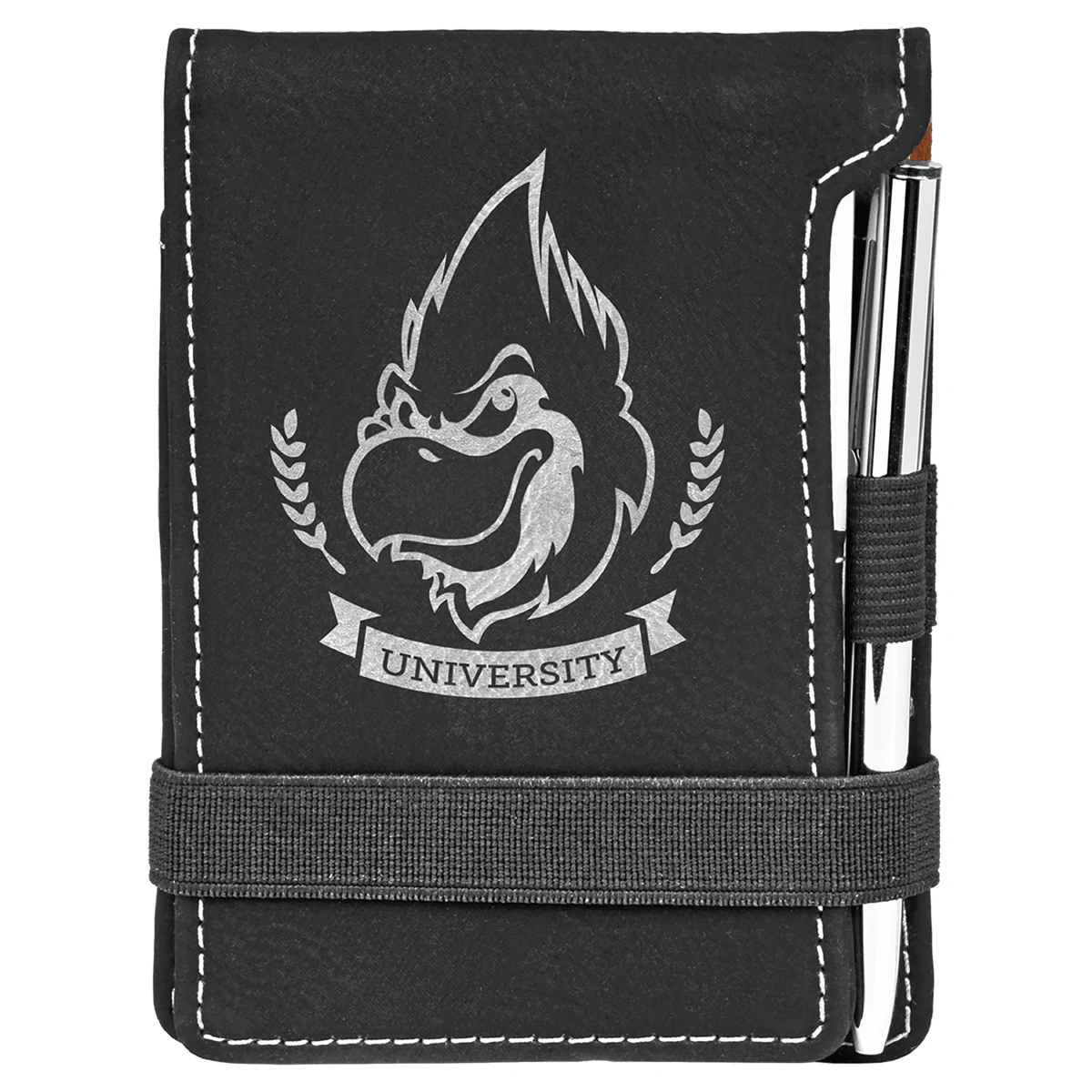 Black/Silver Leatherette Mini Notepad with Pen 1