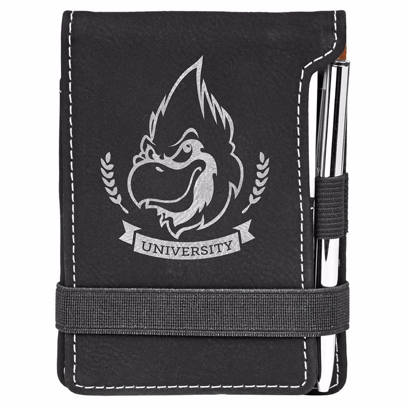 Black/Silver Leatherette Mini Notepad with Pen
